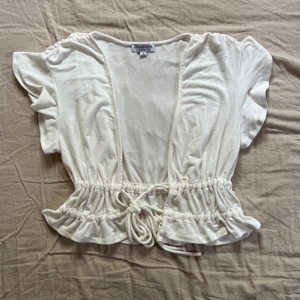 White Poker face front tie top